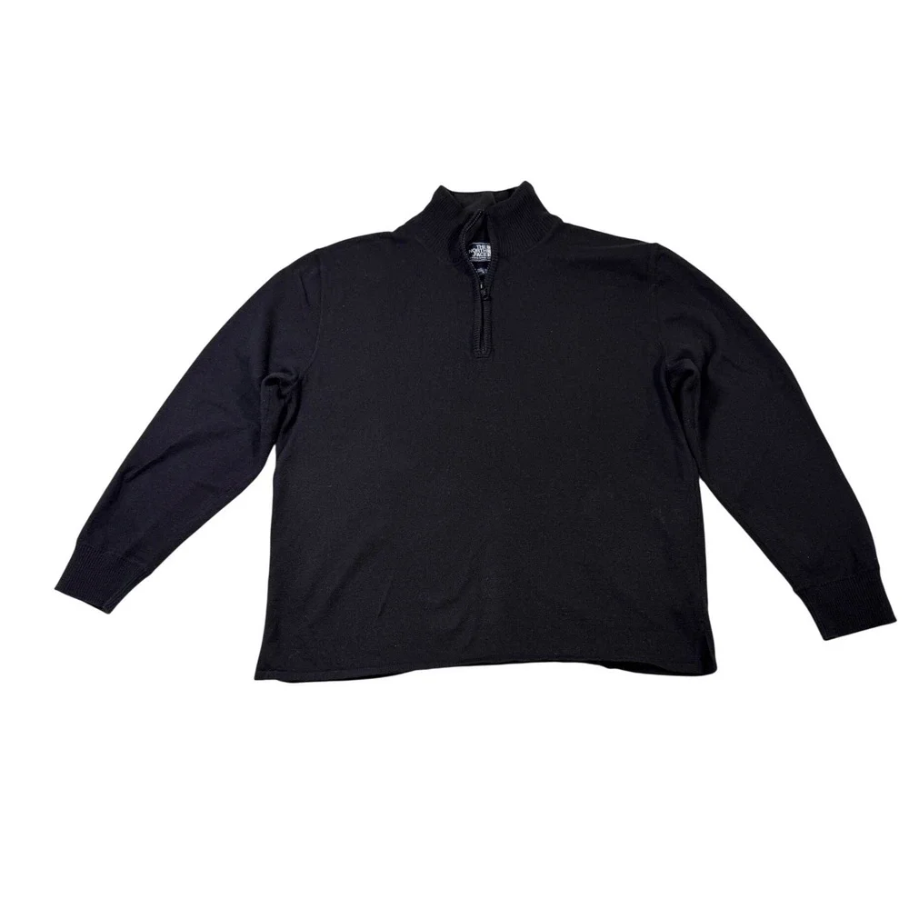The North Face Mens XL Black Wool Blend Quarter Zip Pullover Sweater Mock Neck
